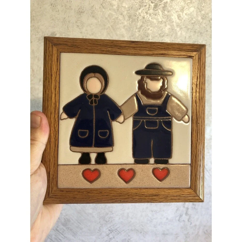 Siegel Arts Hand Painted Wall Hanging Tile Hot Plate Trivet Couple Farmers